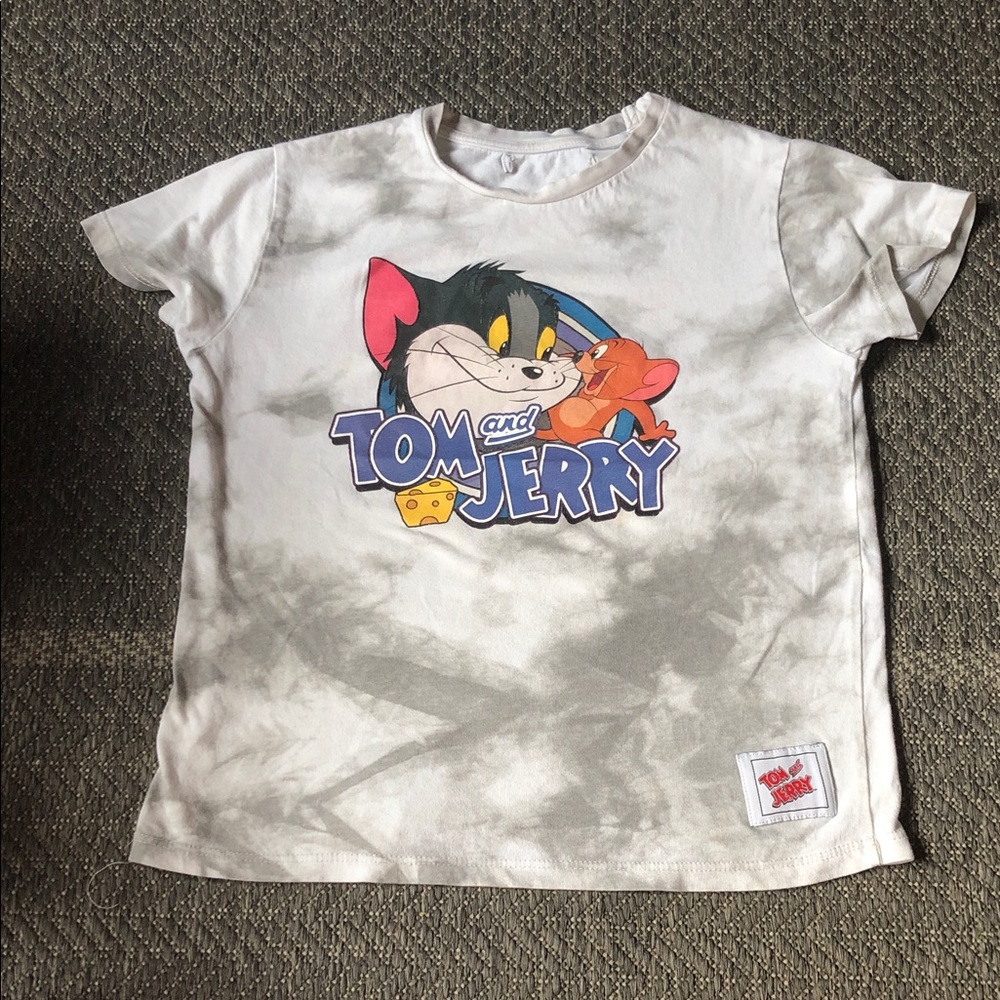 Tom and Jerry Kids White & Gray Tie-Dye Graphic Tee